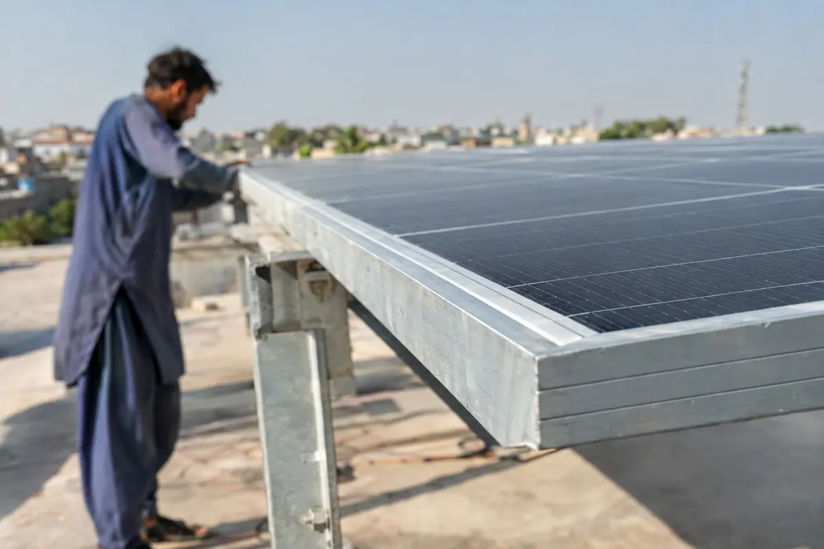 Large-format 600 watt class solar panel on a rooftop structure