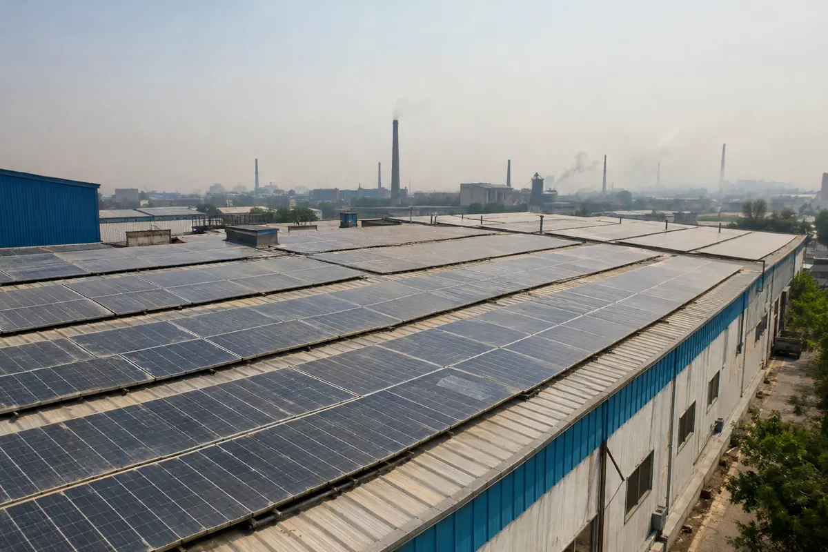 Commercial rooftop solar array on a factory in Pakistan